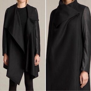 All Saints Black Wool & Leather Coat